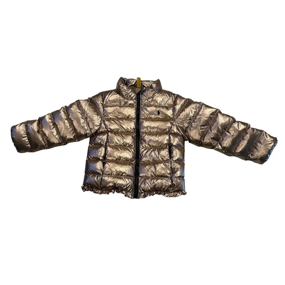 Polo Ralph Lauren Kids Puffer Jacket‎ Coat 4T Zip Snap Gold Metallic Logo